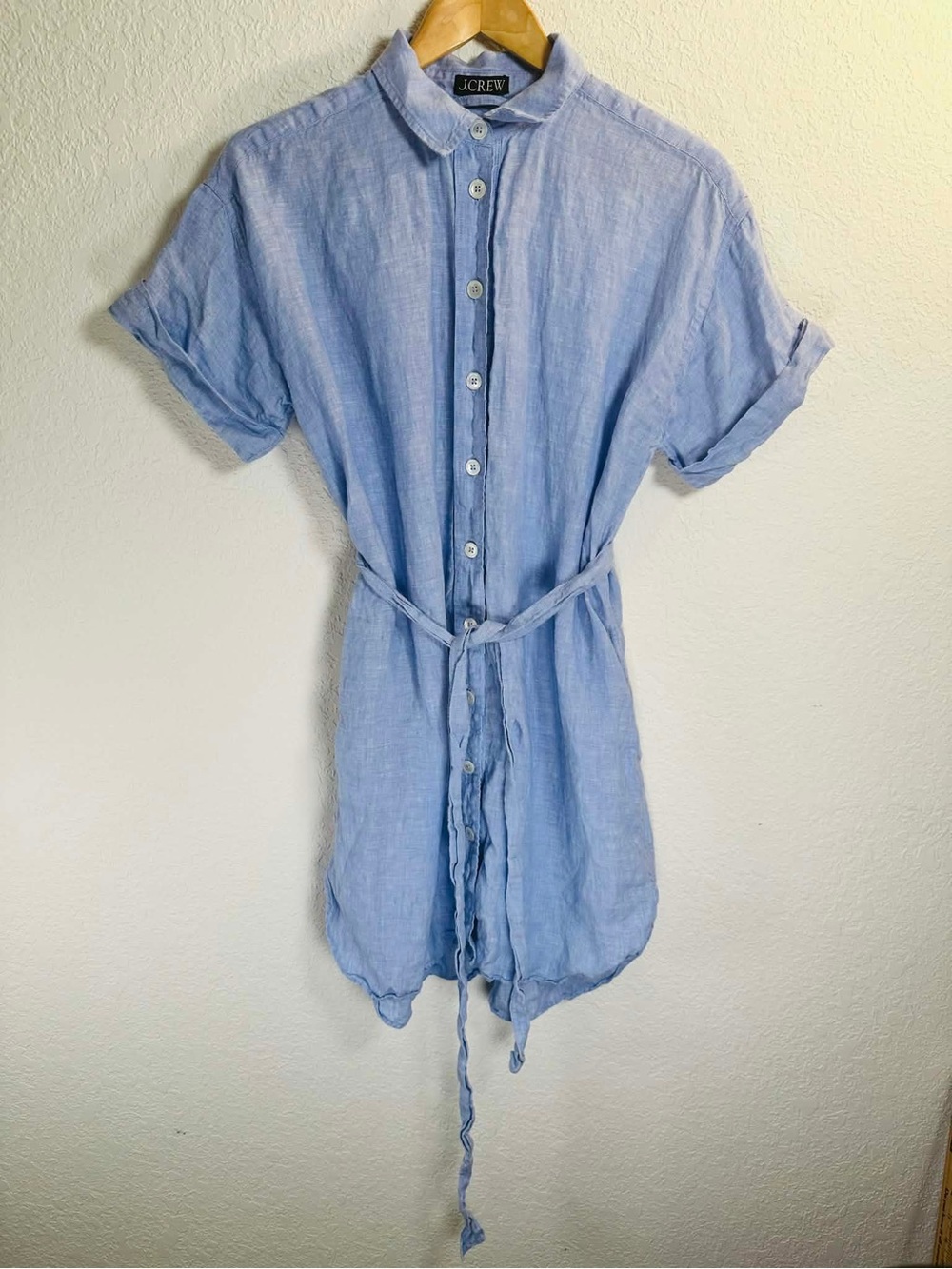 J. Crew Light Blue Linen Shirt Dress with Waist Tie